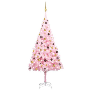 Sztuczna choinka z LED i bombkami, różowa, 240 cm, PVC