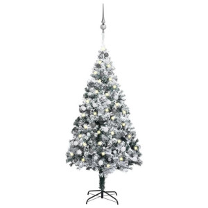 Sztuczna choinka z LED i bombkami, zielona, 210 cm, PVC