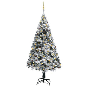 Sztuczna choinka z LED i bombkami, zielona, 210 cm, PVC