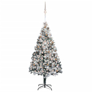 Sztuczna choinka z LED i bombkami, zielona, 210 cm, PVC