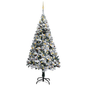 Sztuczna choinka z LED i bombkami, zielona, 240 cm, PVC