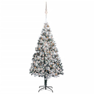 Sztuczna choinka z LED i bombkami, zielona, 240 cm, PVC
