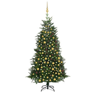 Sztuczna choinka z LED i bombkami, zielona, 240 cm, PVC i PE