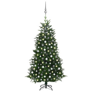 Sztuczna choinka z LED i bombkami, zielona, 240 cm, PVC i PE