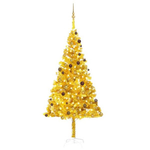 Sztuczna choinka z LED i bombkami, złota, 240 cm, PET