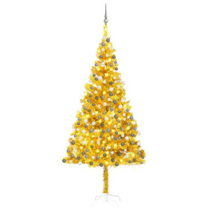 Sztuczna choinka z LED i bombkami, złota, 240 cm, PET