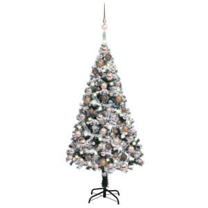 Sztuczna choinka z LED i zestawem bombek, zielona, 150 cm, PVC