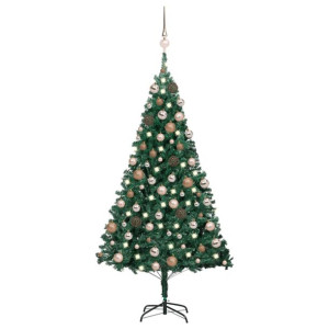Sztuczna choinka z LED i zestawem bombek, zielona, 180 cm, PVC