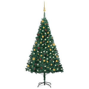 Sztuczna choinka z LED i zestawem bombek, zielona, 180 cm, PVC