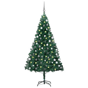 Sztuczna choinka z LED i zestawem bombek, zielona, 180 cm, PVC