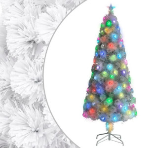 Sztuczna choinka z LED, biała, 210 cm, włókno optyczne