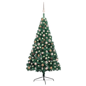 Sztuczna choinka, połówka, z LED i bombkami, zielona, 150 cm