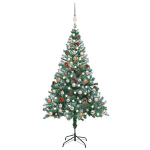 Sztuczna oszroniona choinka z LED, bombkami i szyszkami, 150 cm