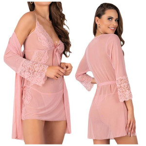 Komplet damski Tiulowy Szlafrok Koszulka Sexy XXL Myardis FZ1765 - XXL