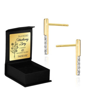 Złote Kolczyki Paski 585 Brylanty 0.05 Ct Grawer