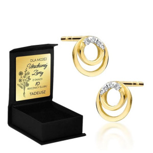 Złote Kolczyki Kółka Brylanty 585 0,03ct Grawer