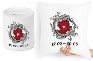 Zestaw Poduszka + Skarbonka Znaki Zodiaku Ryby