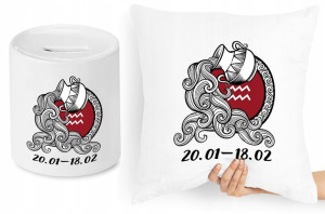 Zestaw Poduszka + Skarbonka Znaki Zodiaku Wodnik