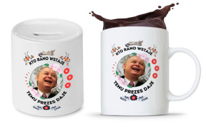 Zestaw Śmieszny Pis Kaczyński Kubek + Skarbonka