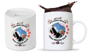 Zestaw Śmieszny Pis Kaczyński Kubek + Skarbonka