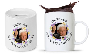 Zestaw Śmieszny Pis Kaczyński Kubek + Skarbonka