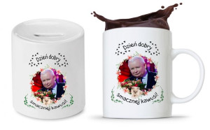 Zestaw Śmieszny Pis Kaczyński Kubek + Skarbonka