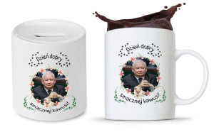 Zestaw Śmieszny Pis Kaczyński Kubek + Skarbonka