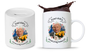 Zestaw Śmieszny Pis Kaczyński Kubek + Skarbonka
