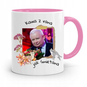 Kubek Różowy Śmieszny Pis Jarosław Kaczyński