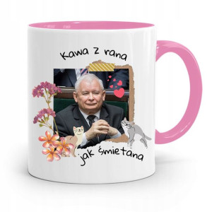 Kubek Różowy Śmieszny Pis Jarosław Kaczyński