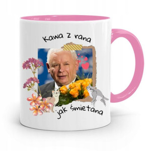 Kubek Różowy Śmieszny Pis Jarosław Kaczyński