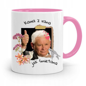Kubek Różowy Śmieszny Pis Jarosław Kaczyński