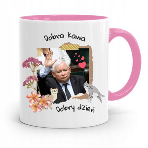 Kubek Różowy Śmieszny Pis Jarosław Kaczyński