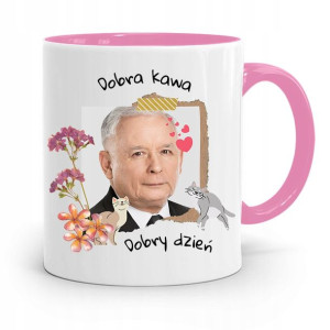 Kubek Różowy Śmieszny Pis Jarosław Kaczyński