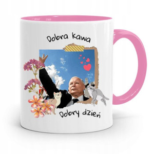 Kubek Różowy Śmieszny Pis Jarosław Kaczyński