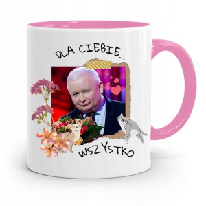 Kubek Różowy Śmieszny Pis Jarosław Kaczyński