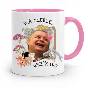 Kubek Różowy Śmieszny Pis Jarosław Kaczyński