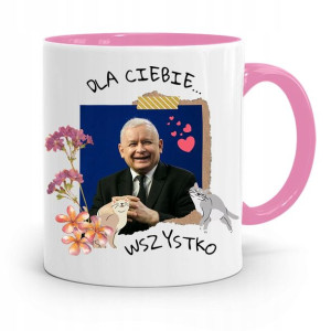 Kubek Różowy Śmieszny Pis Jarosław Kaczyński