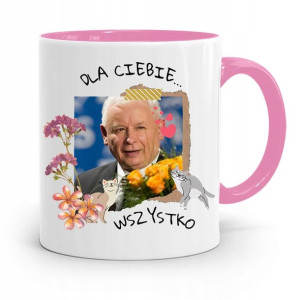 Kubek Różowy Śmieszny Pis Jarosław Kaczyński