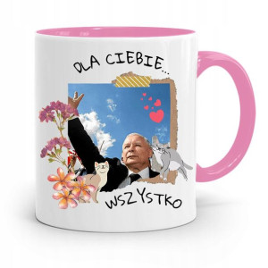 Kubek Różowy Śmieszny Pis Jarosław Kaczyński