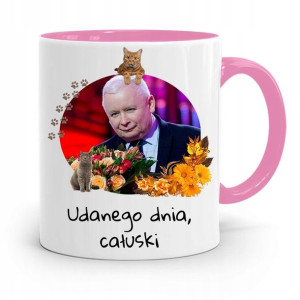 Kubek Różowy Śmieszny Pis Jarosław Kaczyński