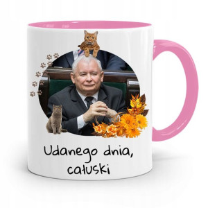 Kubek Różowy Śmieszny Pis Jarosław Kaczyński