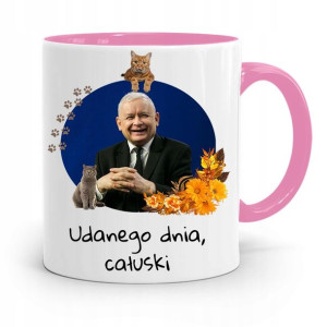 Kubek Różowy Śmieszny Pis Jarosław Kaczyński