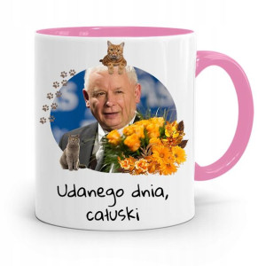 Kubek Różowy Śmieszny Pis Jarosław Kaczyński