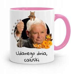 Kubek Różowy Śmieszny Pis Jarosław Kaczyński