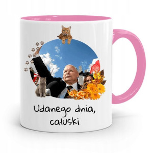 Kubek Różowy Śmieszny Pis Jarosław Kaczyński