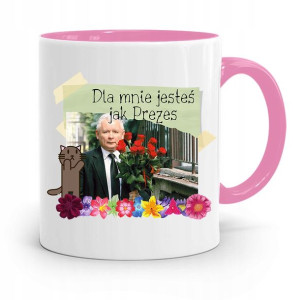 Kubek Różowy Śmieszny Pis Jarosław Kaczyński