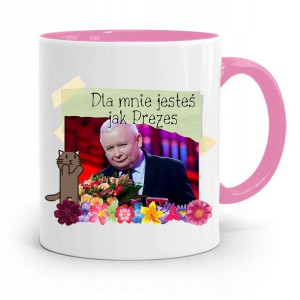 Kubek Różowy Śmieszny Pis Jarosław Kaczyński