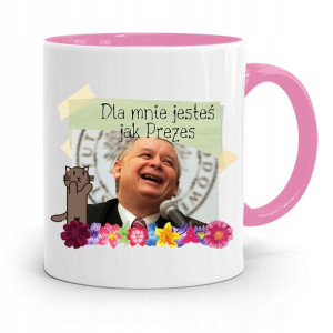 Kubek Różowy Śmieszny Pis Jarosław Kaczyński