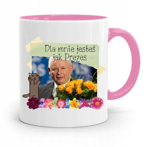 Kubek Różowy Śmieszny Pis Jarosław Kaczyński